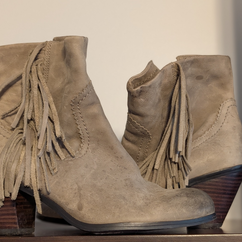 Sam Edelman Fringe Ankle Booties in Taupe